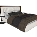 Modern Double Bed With Upholstered Headboard Beige Frame Brown Bedding And Nightstand 3d model