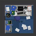 Cluttered Office Desk Workspace With Stacks Of Papers Computer Monitor Filing Cabinet And Wall Clock