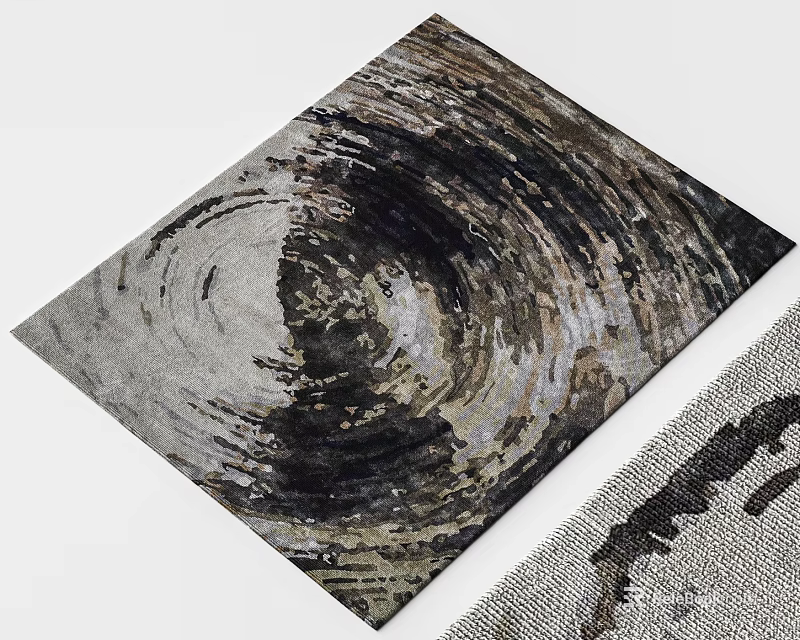Square Area Rug With Abstract Swirl Pattern In Gray Black Tones For Modern Home Decor 3d model 