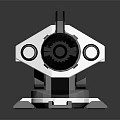 Sci Fi Mechanical Weapon With White Blue Black Color Scheme Rotating Turbine And Stable Base