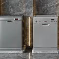 Modern Kitchen Dishwashers in Gray Silver White with Marble Wall and Accent Lighting 3d model