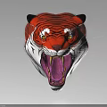 Tiger Head 3D Model With Open Mouth Sharp Teeth And Bold Stripes