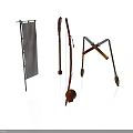 Metal Display Stand Red String Instrument And Foldable Support Structure On White Background