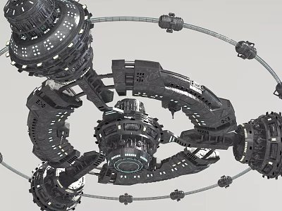 Futuristic Sci Fi Mechanical Structure With Interconnected Rings And Metallic Parts 3d model