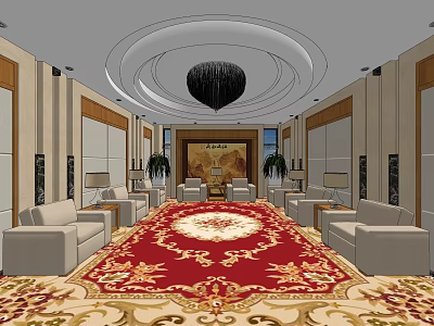 Elegant Hotel Public Lounge Area With Luxurious Carpet Chandelier And Decorative Painting 3d model