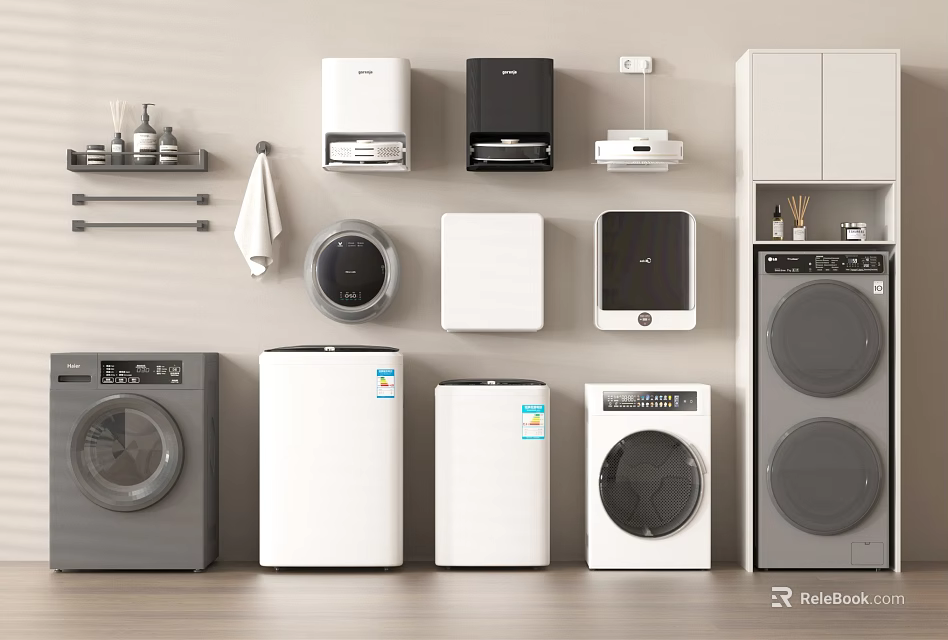 Modern Washing Machine Designs Featuring Front Load And Top Load Models In White Gray 3d model 