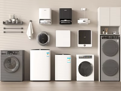 Modern Washing Machine Designs Featuring Front Load And Top Load Models In White Gray 3d model
