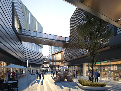 Modern Commercial Street With Architecture Pedestrians Shops And Public Spaces 3d model