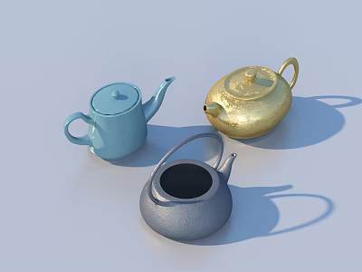 Colorful Teapots in Blue Gold and Gray for Home Daily Use 3d model