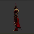 Ornate Red And Gold Fantasy Warrior Armor With Horned Design And Intricate Details
