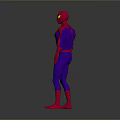 Spider Man Costume With Red And Purple Design Web Pattern And Yellow Eyes Standing Pose