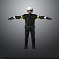Motorcycle Rider In Black Uniform With White Helmet And Arms Outstretched