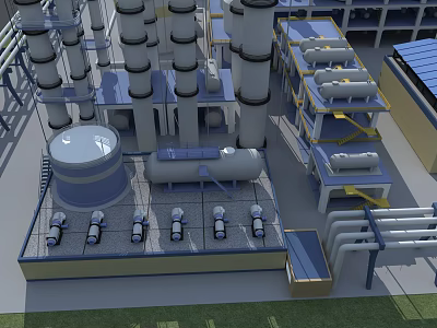 Tall Industrial Plant With Multiple Towers Pipes Storage Tanks And Equipment Platforms 3d model
