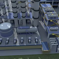 Tall Industrial Plant With Multiple Towers Pipes Storage Tanks And Equipment Platforms
