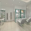 Modern Meitu Shi Specialty Store Interior Featuring Marble Reception Counter Display Shelves And Paint Products