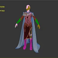 3D Character Model With Black Body Gold Accents White Cloak And Black Dress
