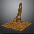 Unique Wooden Chair With Slim Backrest And Three Legs On Wooden Platform