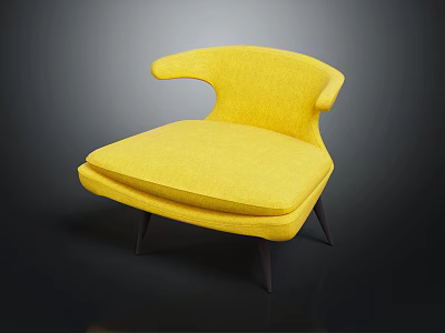 Modern Yellow Upholstered Accent Chair With Curved Backrest And Slim Legs 3d model