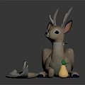 Light Brown Lying Deer Sculpture With Antlers Pears Green Leaves And Cloth