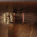 Rustic Hanging Decoration with Natural Branches White Pink Flowers and Pink Metal Rings