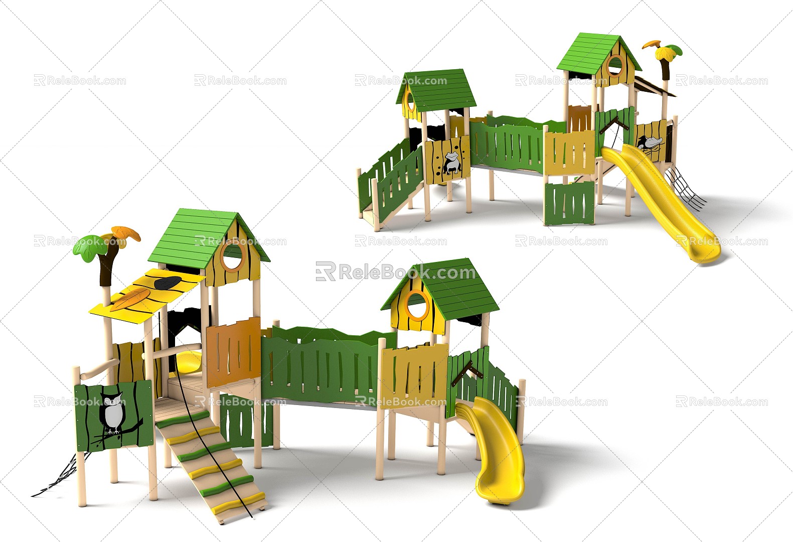 Tree House Paradise Children's Slide Crawl Featured Equipment 3d model