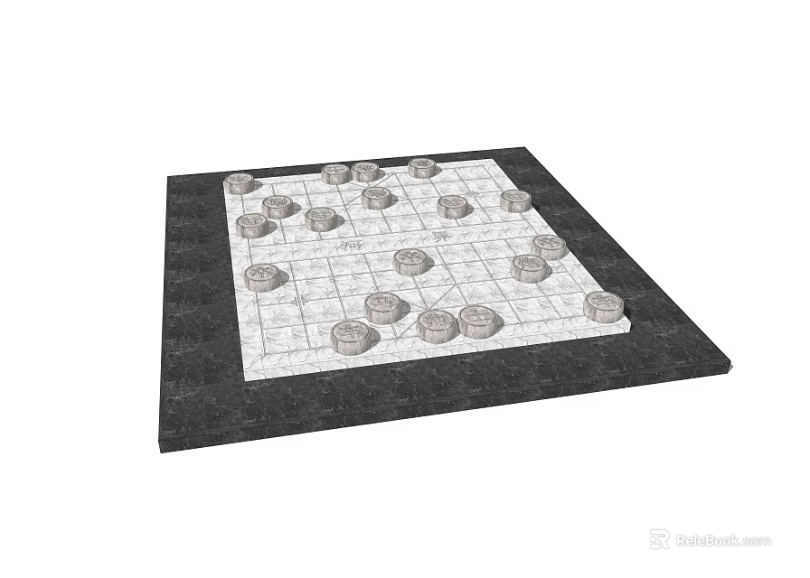 Family Board Game Leisure Entertainment With Classic Chess Pieces On Grid Chessboard 3d model 
