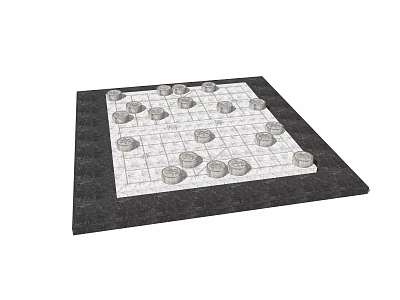 Family Board Game Leisure Entertainment With Classic Chess Pieces On Grid Chessboard 3d model