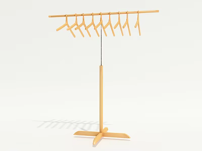 Wooden Standing Clothes Hanger With Top Crossbar Multiple Hangers And Cross Base 3d model
