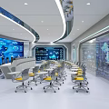 Modern Control Room Interior With Multiple Monitors Control Desks And China Map 3d model