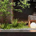 Modern Dark Stone Stairs Interior With Green Plants And Decorative Lights