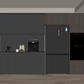 Modern Gray Wine Cabinet In Kitchen With Cabinets Coffee Machine Microwave And Appliances