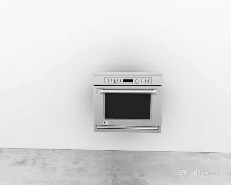 Silver Built in Oven Kitchen Appliance Mounted on White Wall with Gray Concrete Floor 3d model 