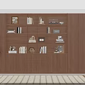 Modern Built in Wooden Bookcase With Multiple Shelves Books Decorative Items And Photo Frames