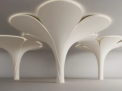 White Petal Shaped Columns With Modern Illuminated Design In Interior Space 3d model