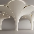 White Petal Shaped Columns With Modern Illuminated Design In Interior Space