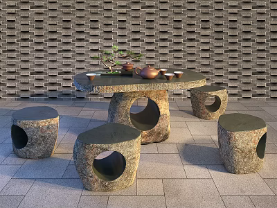 New Chinese Style Outdoor Table and Chair Stone Table Stool 3d model