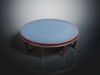 Simple Round Dining Table With Blue Tabletop Brown Edge And Four Legs Design 3d model
