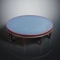Simple Round Dining Table With Blue Tabletop Brown Edge And Four Legs Design