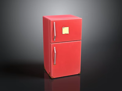 Red Double Door Kitchen Refrigerator With Golden Label And Shiny Exterior 3d model