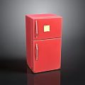 Red Double Door Kitchen Refrigerator With Golden Label And Shiny Exterior