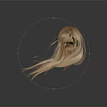 Human Head With Long Blonde Flowing Hair Strands On Dark Background With Reflection