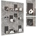 Modern Black Wall Mounted Cabinets On Marble Wall With Decorative Vases And Books