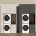 Modern Built in Washing Machine Units with Double Stacked White and Gray Cabinets