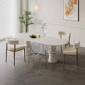 Modern White Oval Dining Table Set with Cylindrical Legs Beige Chairs and Acrylic Chair