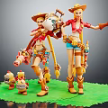 Game Movie Female Characters In Cowboy Style With Animal Doll Chick Dolls On Green Grass