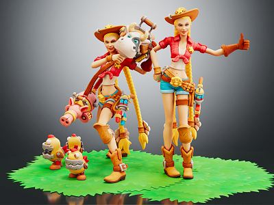 Modern game character cowgirl beauty Denim 3d model