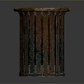 Rustic Brown Metal Trash Can With Striped Design Hollow Top Edge And Cylindrical Shape