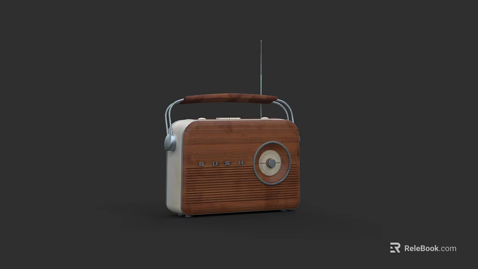Vintage Retro Audio Speaker With Wooden Panel Portable Handle And Antenna 3d model 