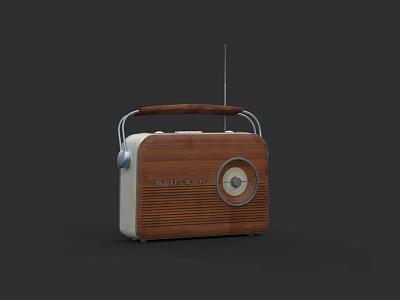 Vintage Retro Audio Speaker With Wooden Panel Portable Handle And Antenna 3d model