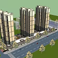 Modern High Rise Residential Buildings With Greenery And Street Trees